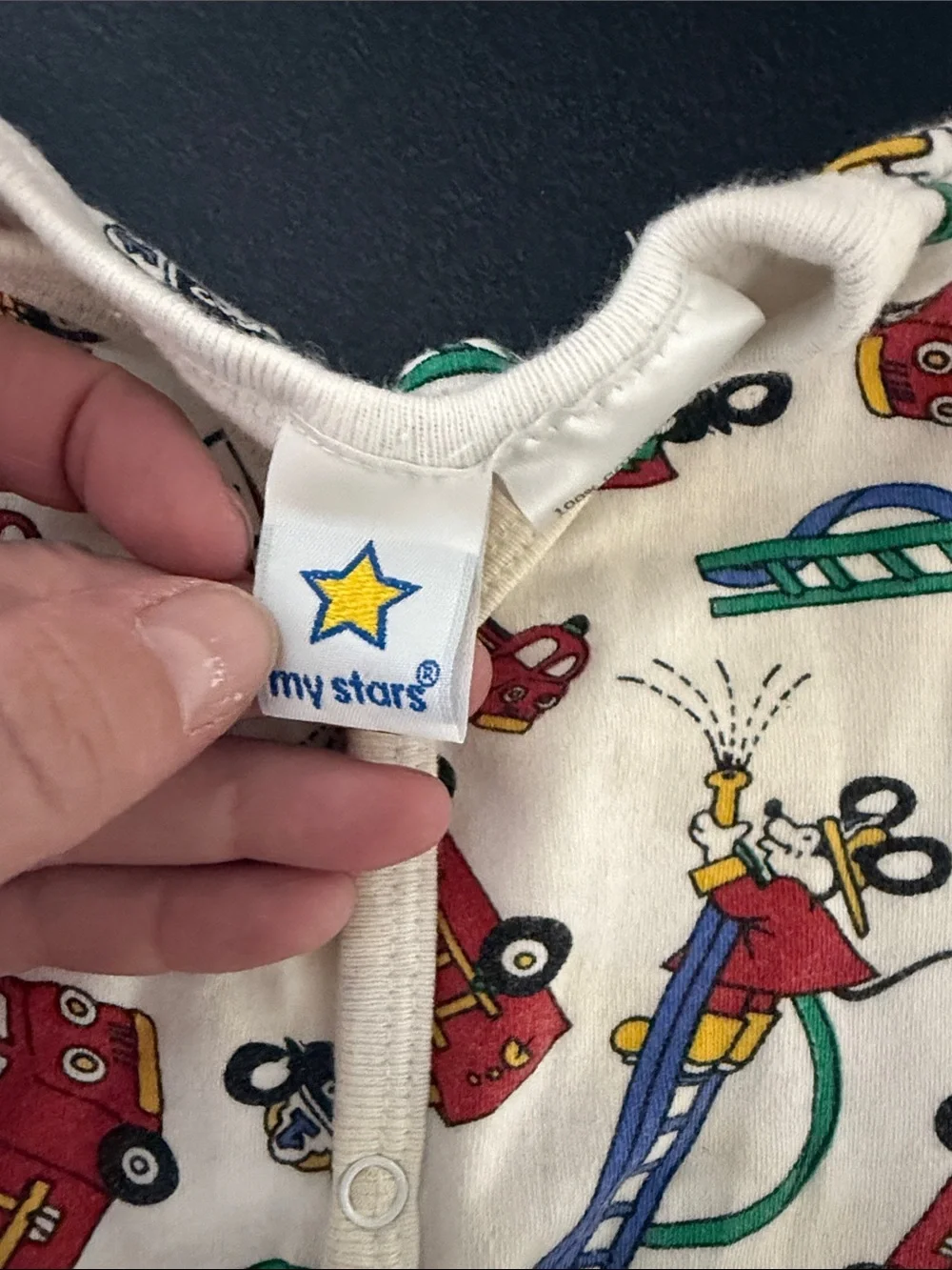 Cream Firetruck & Ladder Print Kids One-Piece Bodysuit 1990’a